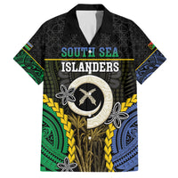 Personalised South Sea Islanders And Vanuatu Family Matching Off Shoulder Short Dress and Hawaiian Shirt Kanakas Sand Drawing Pattern LT05 Dad's Shirt - Short Sleeve Black - Polynesian Pride