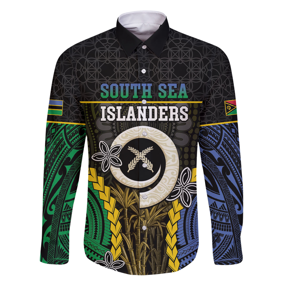 Personalised South Sea Islanders And Vanuatu Family Matching Puletasi and Hawaiian Shirt Kanakas Sand Drawing Pattern LT05 Dad's Shirt - Long Sleeve Black - Polynesian Pride