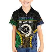 Personalised South Sea Islanders And Vanuatu Family Matching Puletasi and Hawaiian Shirt Kanakas Sand Drawing Pattern LT05 Son's Shirt Black - Polynesian Pride
