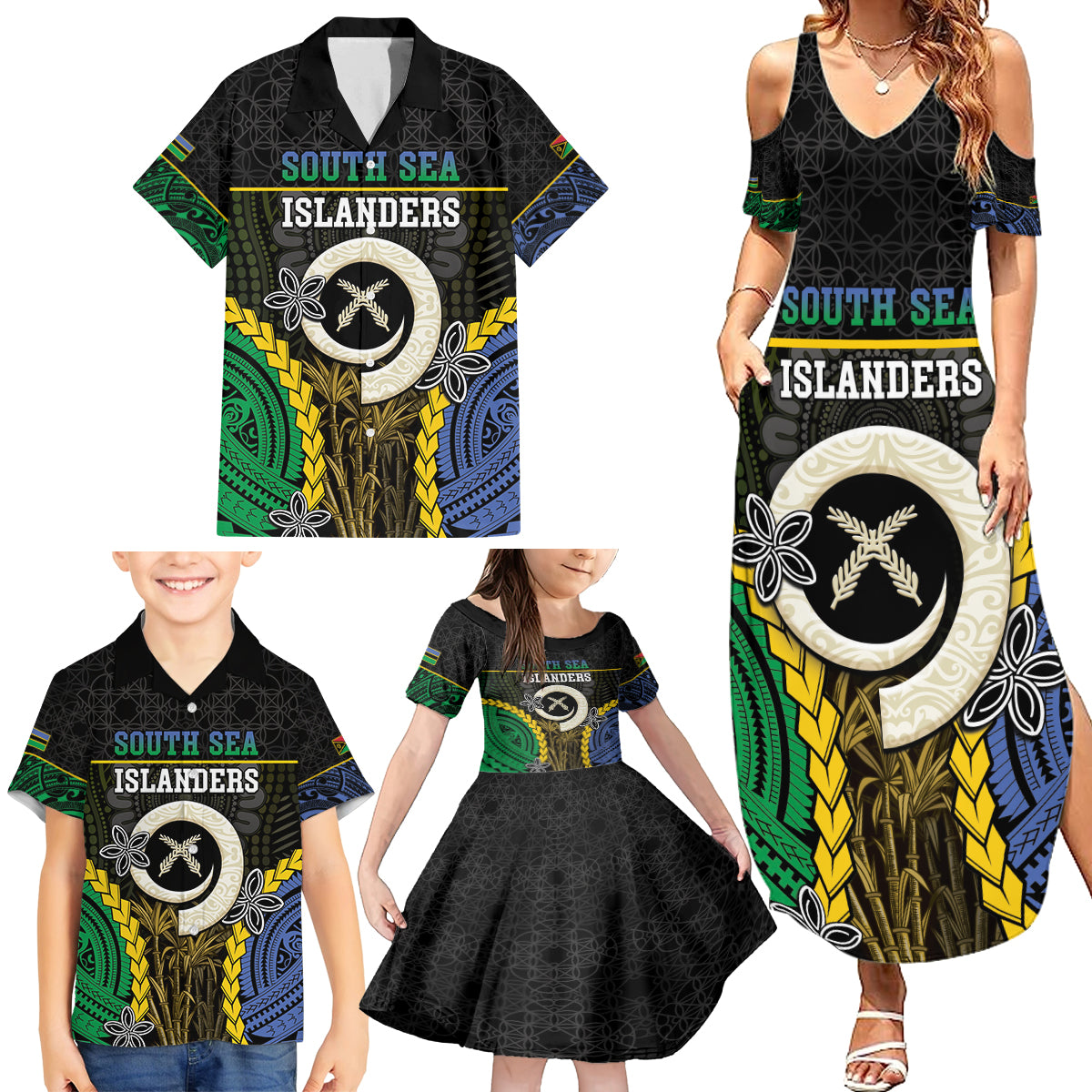 Personalised South Sea Islanders And Vanuatu Family Matching Summer Maxi Dress and Hawaiian Shirt Kanakas Sand Drawing Pattern LT05 - Polynesian Pride