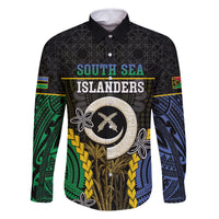 Personalised South Sea Islanders And Vanuatu Family Matching Summer Maxi Dress and Hawaiian Shirt Kanakas Sand Drawing Pattern LT05 Dad's Shirt - Long Sleeve Black - Polynesian Pride