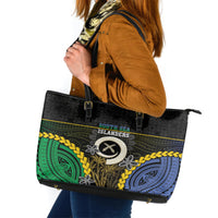 South Sea Islanders And Vanuatu Leather Tote Bag Kanakas Sand Drawing Pattern LT05 Black - Polynesian Pride