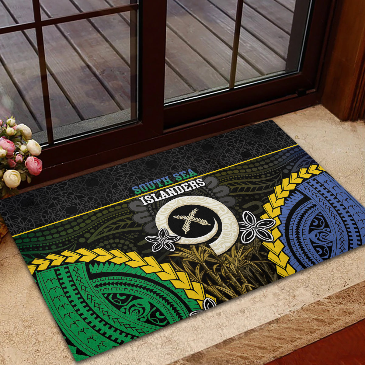 South Sea Islanders And Vanuatu Rubber Doormat Kanakas Sand Drawing Pattern LT05 - Polynesian Pride