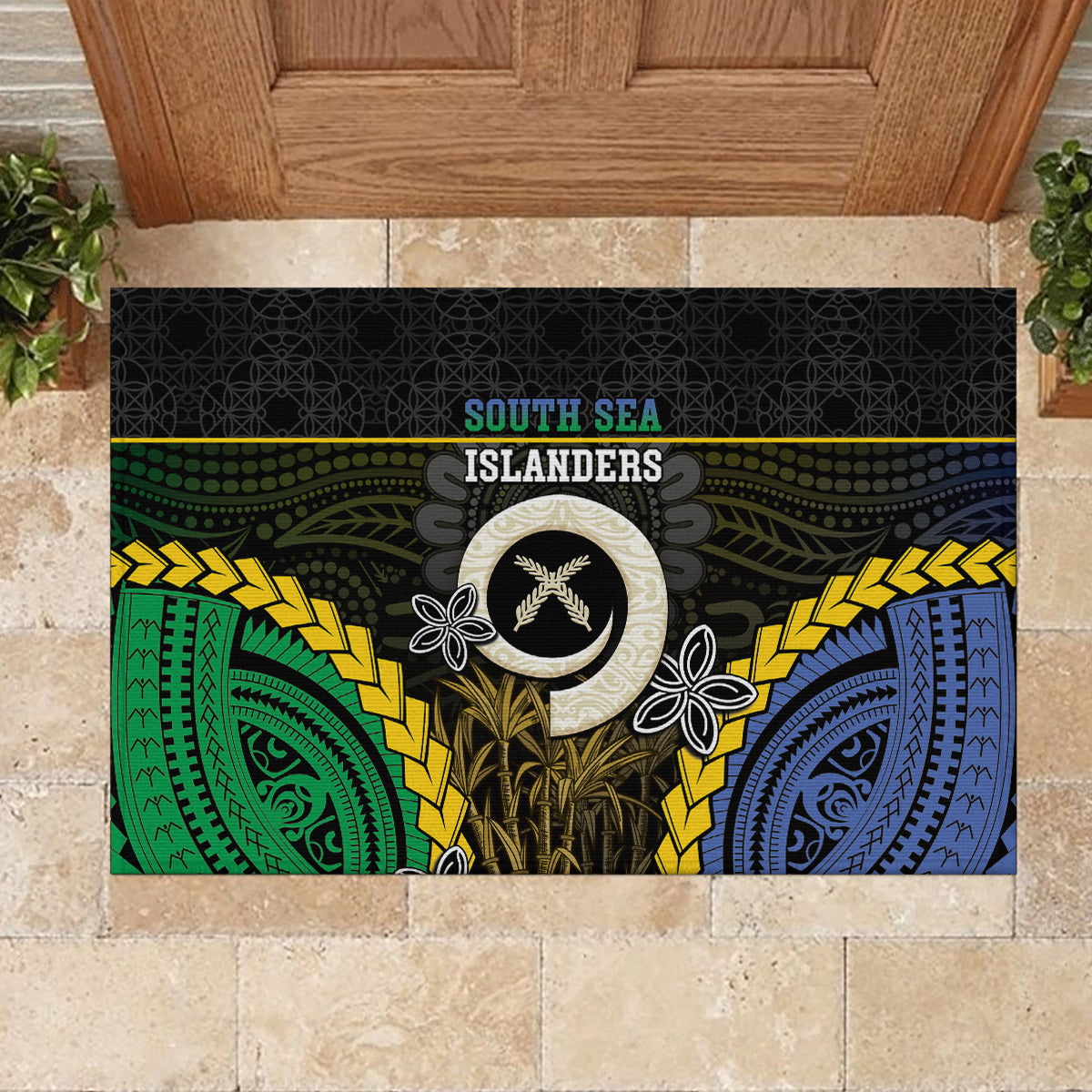 South Sea Islanders And Vanuatu Rubber Doormat Kanakas Sand Drawing Pattern LT05 - Polynesian Pride