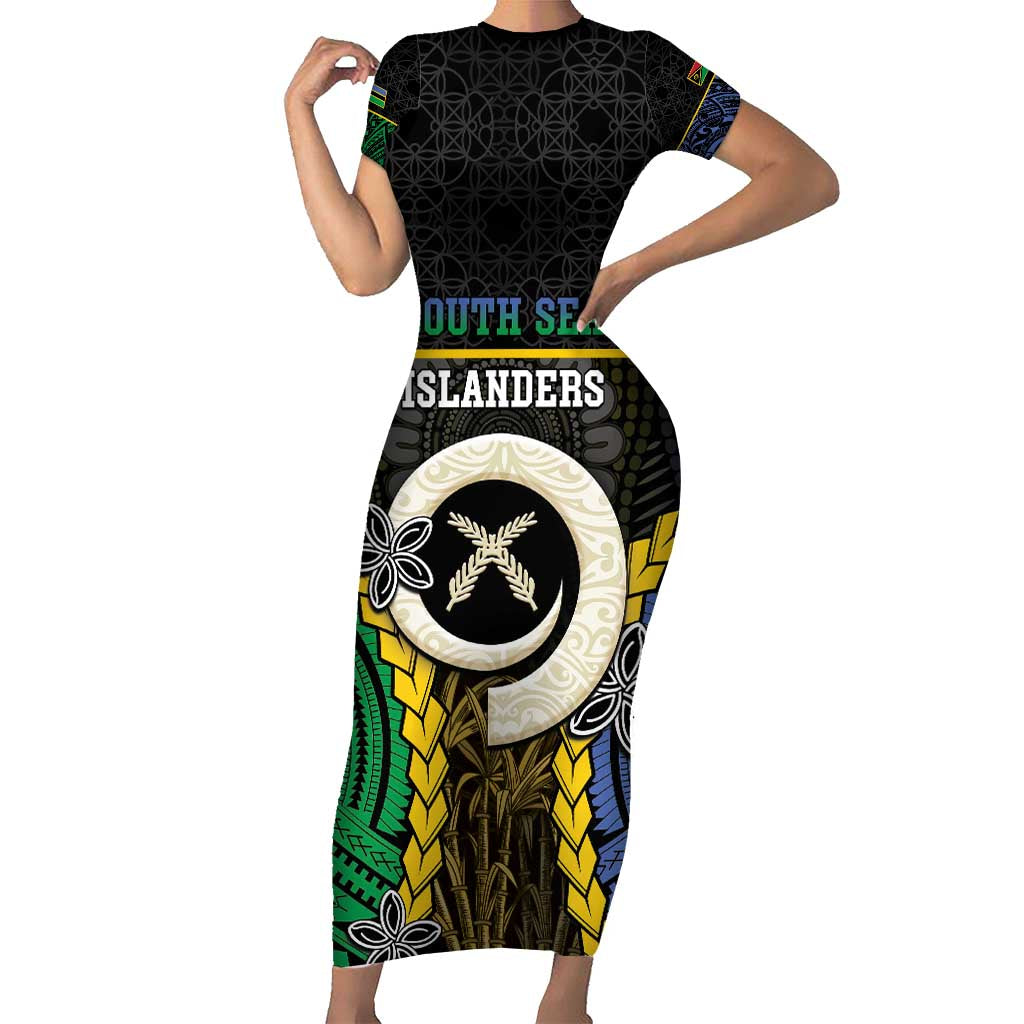 Personalised South Sea Islanders And Vanuatu Short Sleeve Bodycon Dress Kanakas Sand Drawing Pattern LT05