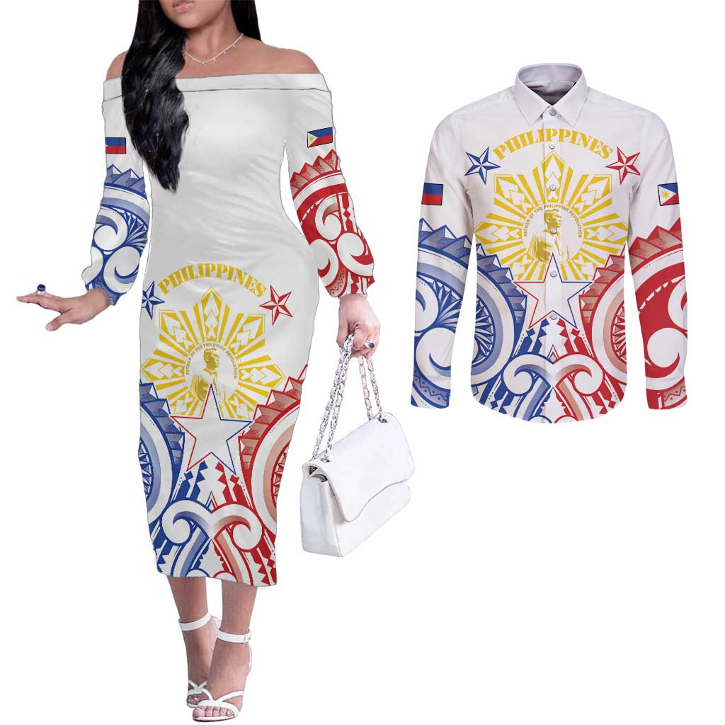 Philippines Couples Matching Off The Shoulder Long Sleeve Dress and Long Sleeve Button Shirt Katipunan Andres Bonifacio
