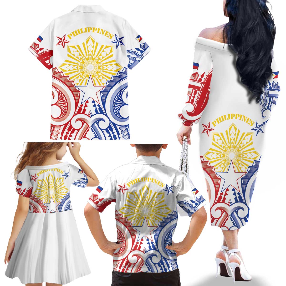 Philippines Family Matching Off The Shoulder Long Sleeve Dress and Hawaiian Shirt Katipunan Andres Bonifacio