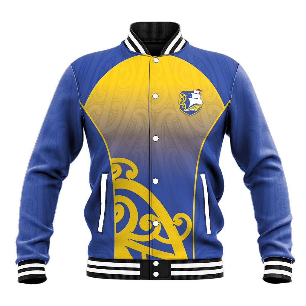 Custom James Cook High School Baseball Jacket Maori Koru Pattern LT05 Unisex Blue - Polynesian Pride