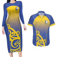 Custom James Cook High School Couples Matching Long Sleeve Bodycon Dress and Hawaiian Shirt Maori Koru Pattern