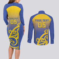 Custom James Cook High School Couples Matching Long Sleeve Bodycon Dress and Long Sleeve Button Shirt Maori Koru Pattern