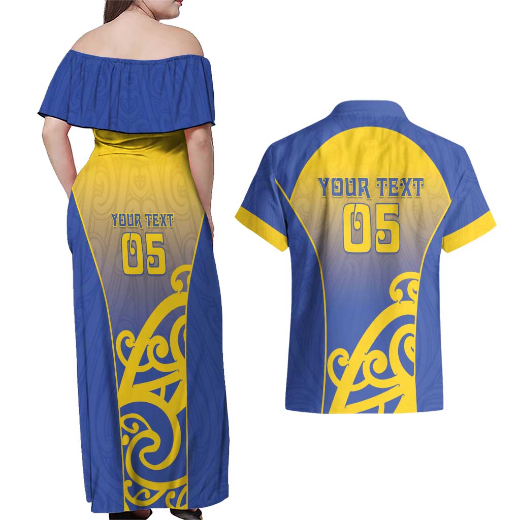 Custom James Cook High School Couples Matching Off Shoulder Maxi Dress and Hawaiian Shirt Maori Koru Pattern