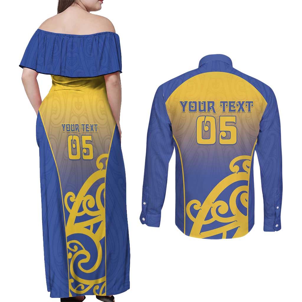 Custom James Cook High School Couples Matching Off Shoulder Maxi Dress and Long Sleeve Button Shirt Maori Koru Pattern LT05 - Polynesian Pride