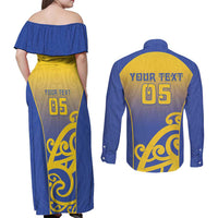 Custom James Cook High School Couples Matching Off Shoulder Maxi Dress and Long Sleeve Button Shirt Maori Koru Pattern LT05 - Polynesian Pride