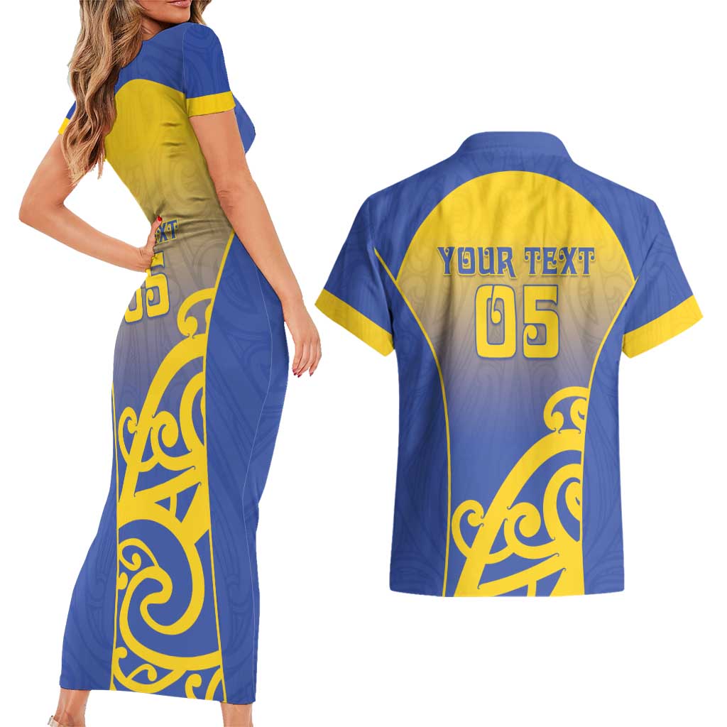 Custom James Cook High School Couples Matching Short Sleeve Bodycon Dress and Hawaiian Shirt Maori Koru Pattern