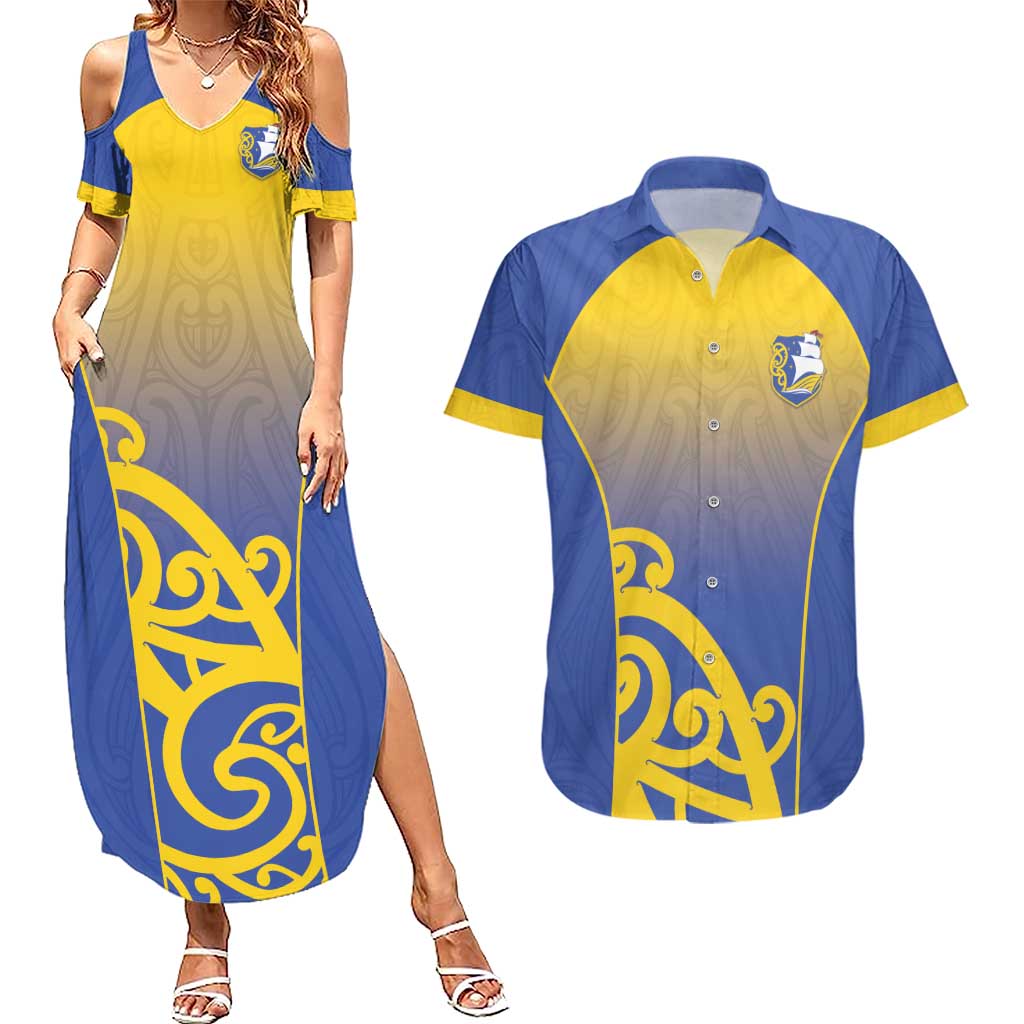 Custom James Cook High School Couples Matching Summer Maxi Dress and Hawaiian Shirt Maori Koru Pattern