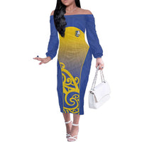 Custom James Cook High School Family Matching Off The Shoulder Long Sleeve Dress and Hawaiian Shirt Maori Koru Pattern LT05 Mom's Dress Blue - Polynesian Pride