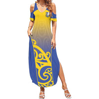 Custom James Cook High School Family Matching Summer Maxi Dress and Hawaiian Shirt Maori Koru Pattern LT05 Mom's Dress Blue - Polynesian Pride
