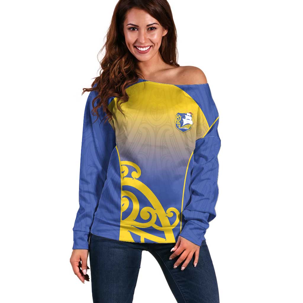 Custom James Cook High School Off Shoulder Sweater Maori Koru Pattern