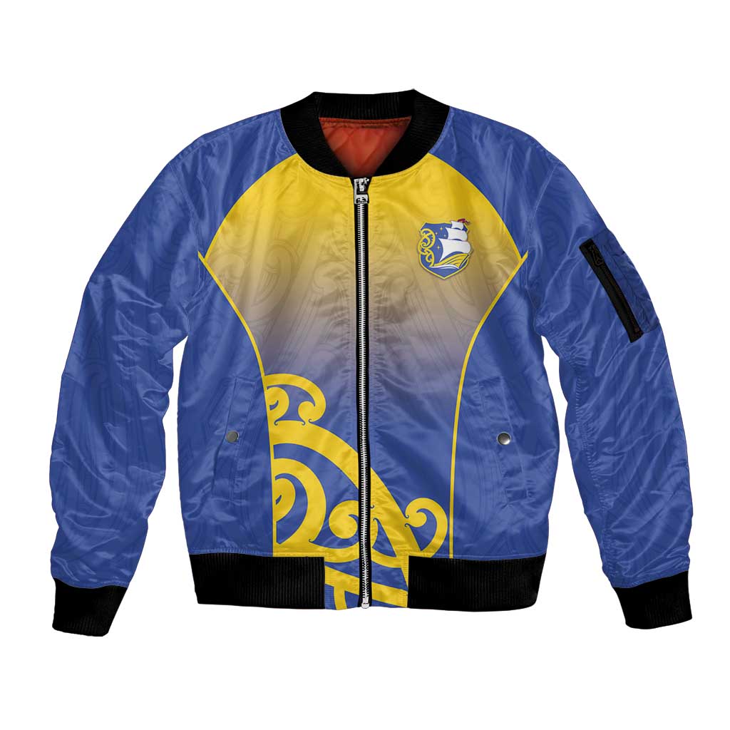 Custom James Cook High School Sleeve Zip Bomber Jacket Maori Koru Pattern