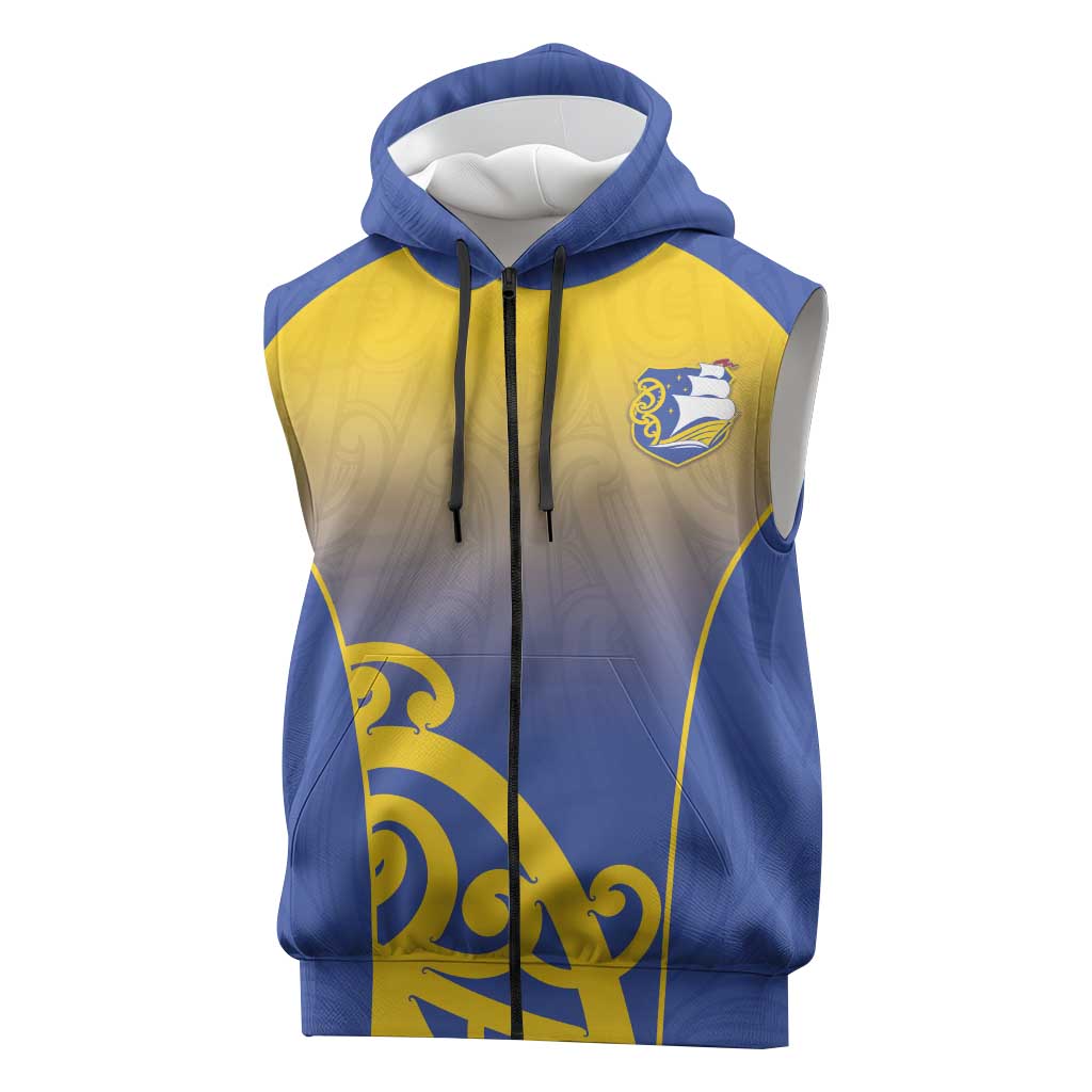 Custom James Cook High School Sleeveless Zip Hoodie Maori Koru Pattern LT05 Blue - Polynesian Pride