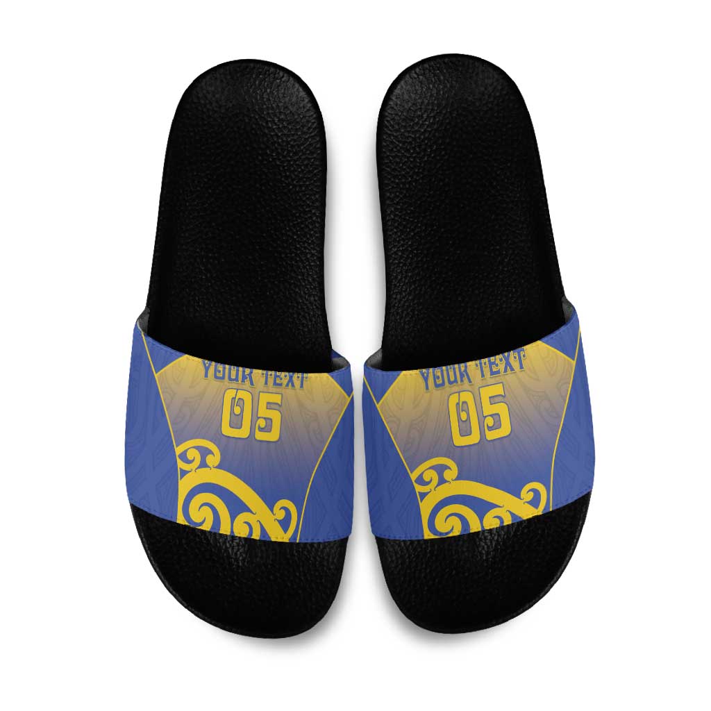 Custom James Cook High School Slide Sandals Maori Koru Pattern