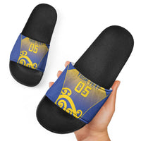 Custom James Cook High School Slide Sandals Maori Koru Pattern