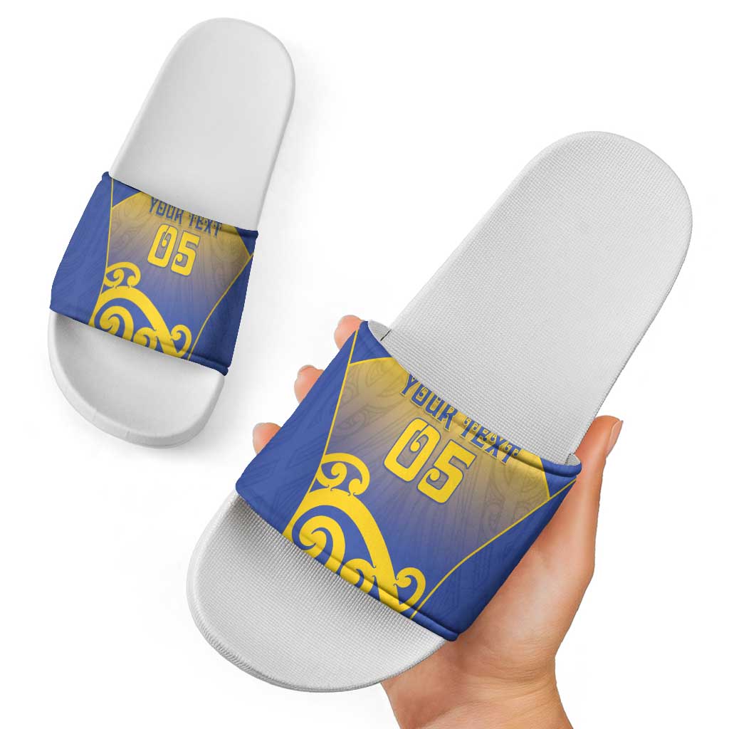 Custom James Cook High School Slide Sandals Maori Koru Pattern