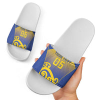 Custom James Cook High School Slide Sandals Maori Koru Pattern