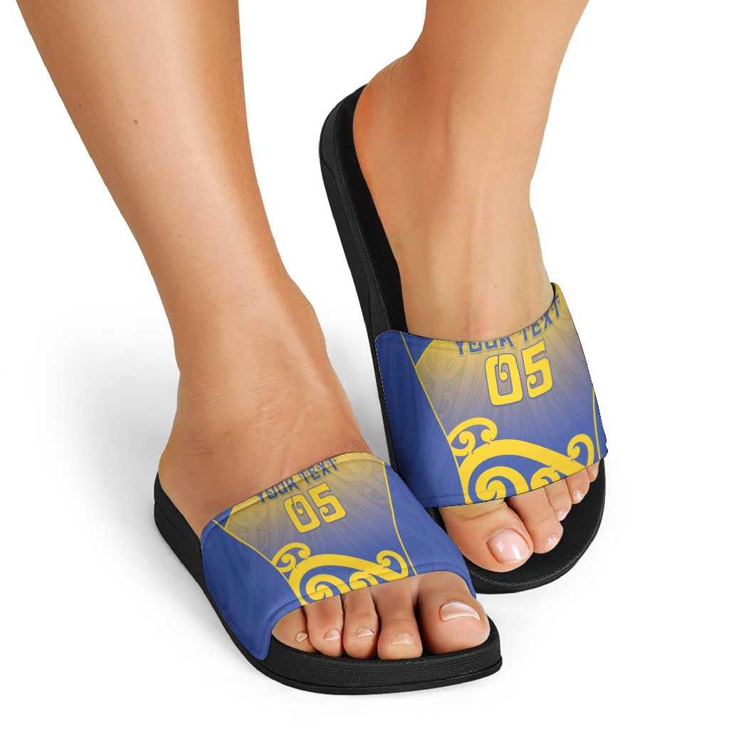 Custom James Cook High School Slide Sandals Maori Koru Pattern