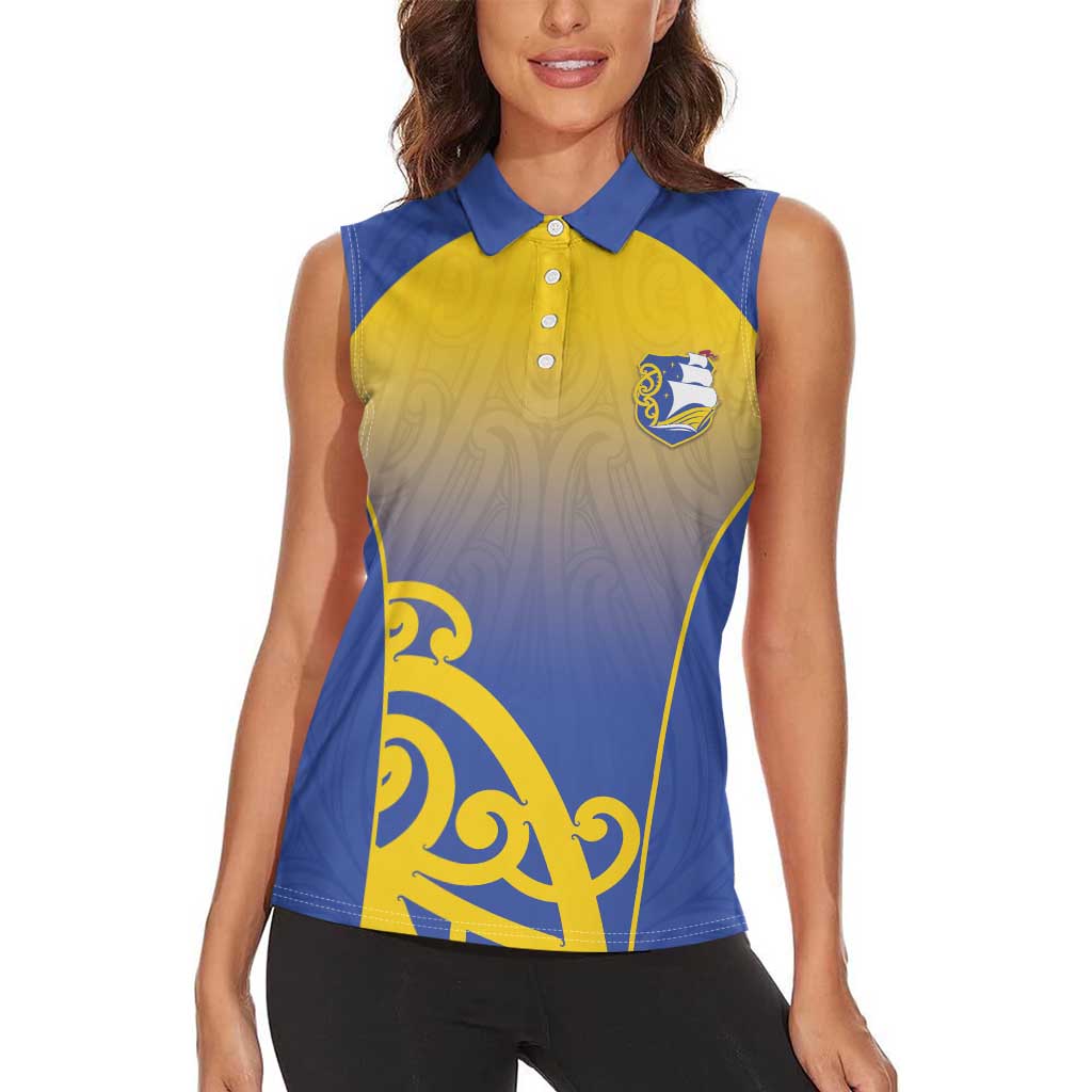 Custom James Cook High School Women Sleeveless Polo Shirt Maori Koru Pattern