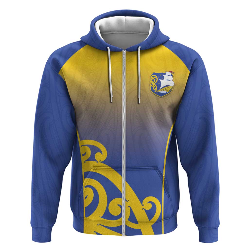 Custom James Cook High School Zip Hoodie Maori Koru Pattern LT05 Zip Hoodie Blue - Polynesian Pride
