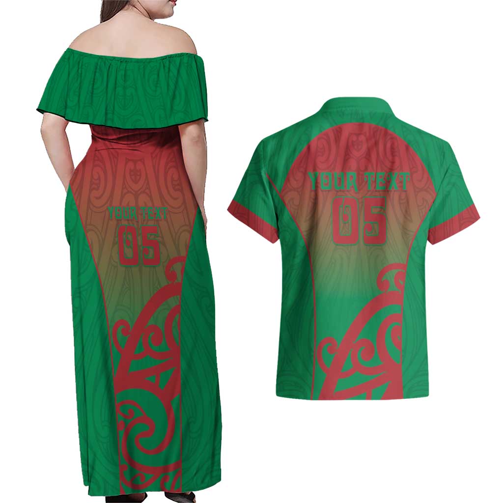 Custom Onehunga High School Couples Matching Off Shoulder Maxi Dress and Hawaiian Shirt Maori Koru Pattern