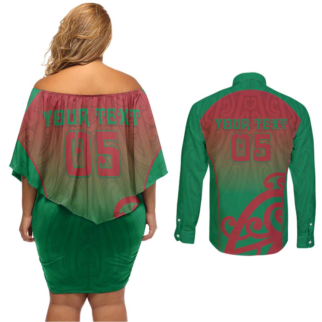 Custom Onehunga High School Couples Matching Off Shoulder Short Dress and Long Sleeve Button Shirt Maori Koru Pattern LT05 - Polynesian Pride
