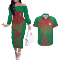 Custom Onehunga High School Couples Matching Off The Shoulder Long Sleeve Dress and Hawaiian Shirt Maori Koru Pattern