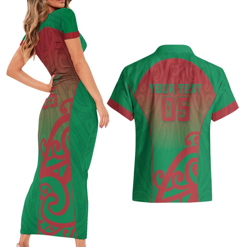 Custom Onehunga High School Couples Matching Short Sleeve Bodycon Dress and Hawaiian Shirt Maori Koru Pattern