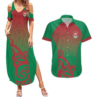 Custom Onehunga High School Couples Matching Summer Maxi Dress and Hawaiian Shirt Maori Koru Pattern LT05 Green - Polynesian Pride
