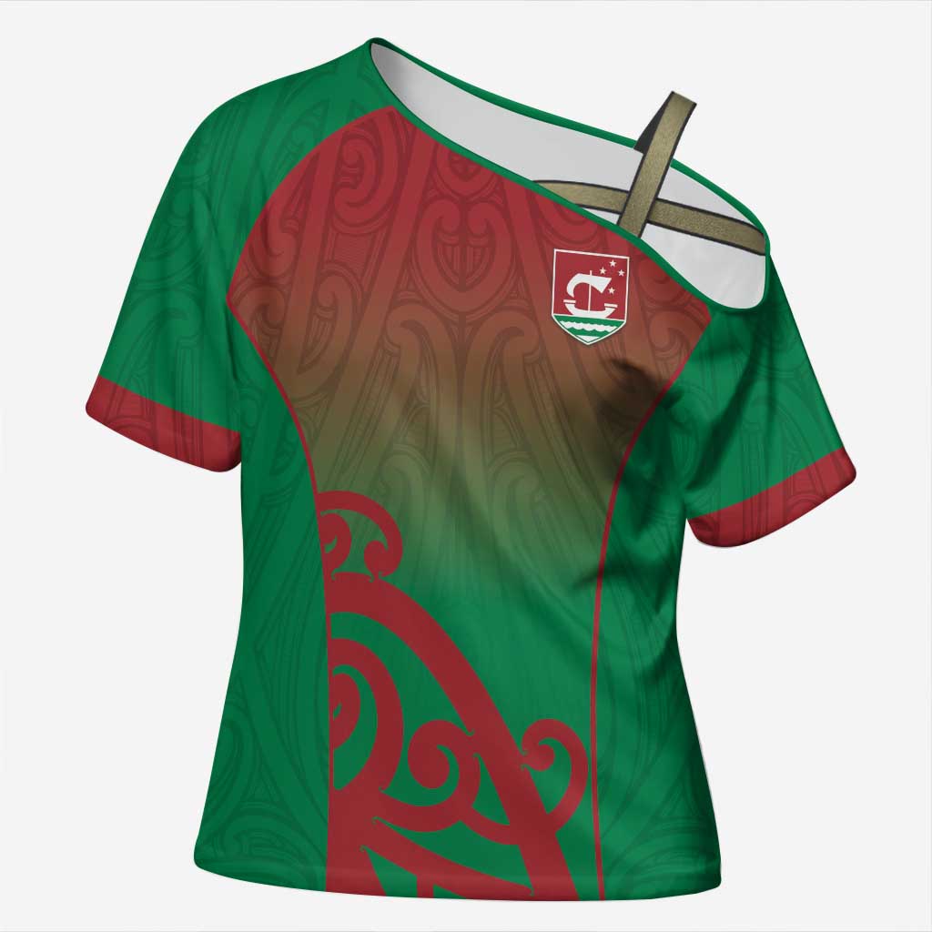 Custom Onehunga High School Cross Shoulder Shirt Maori Koru Pattern LT05 Female Green - Polynesian Pride