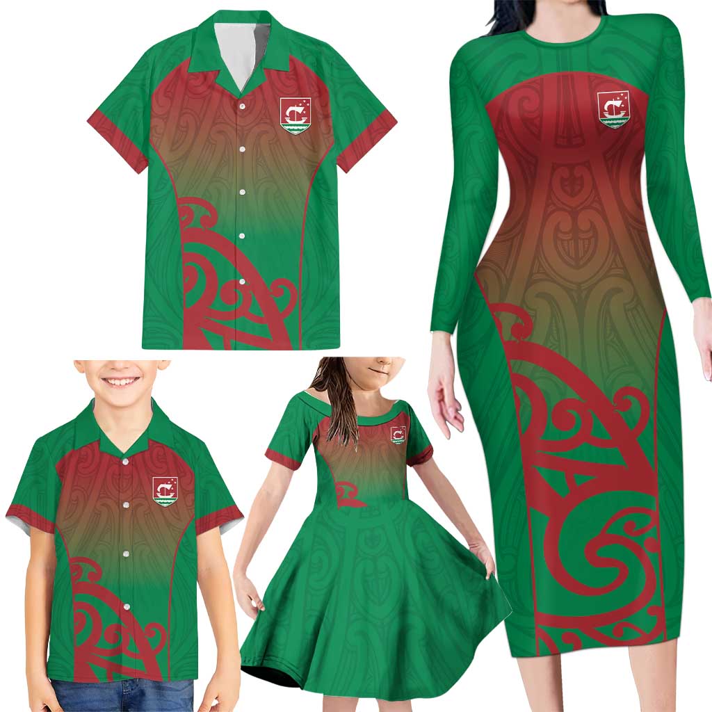 Custom Onehunga High School Family Matching Long Sleeve Bodycon Dress and Hawaiian Shirt Maori Koru Pattern LT05 - Polynesian Pride
