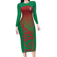 Custom Onehunga High School Family Matching Long Sleeve Bodycon Dress and Hawaiian Shirt Maori Koru Pattern LT05 Mom's Dress Green - Polynesian Pride