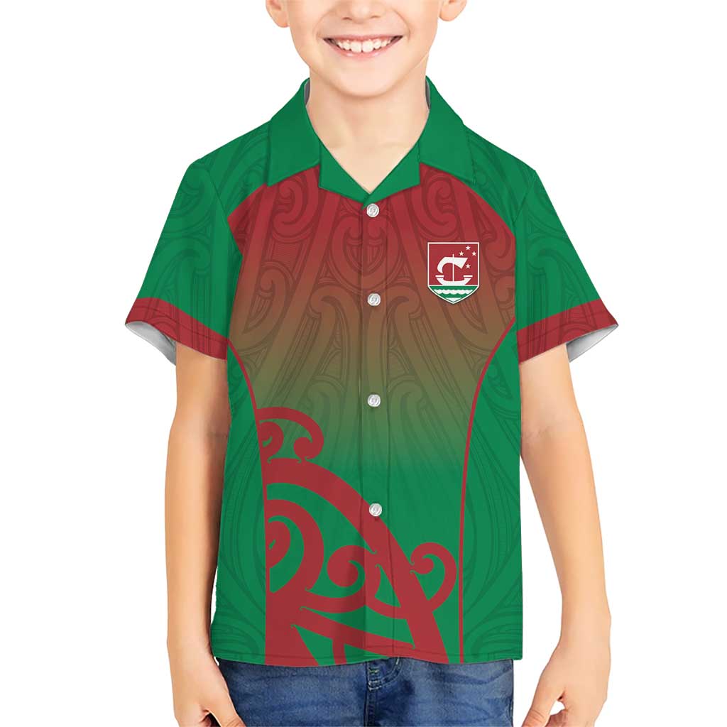 Custom Onehunga High School Family Matching Mermaid Dress and Hawaiian Shirt Maori Koru Pattern LT05 Son's Shirt Green - Polynesian Pride