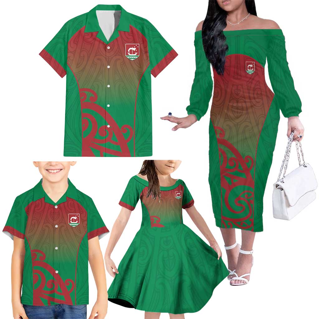 Custom Onehunga High School Family Matching Off The Shoulder Long Sleeve Dress and Hawaiian Shirt Maori Koru Pattern LT05 - Polynesian Pride