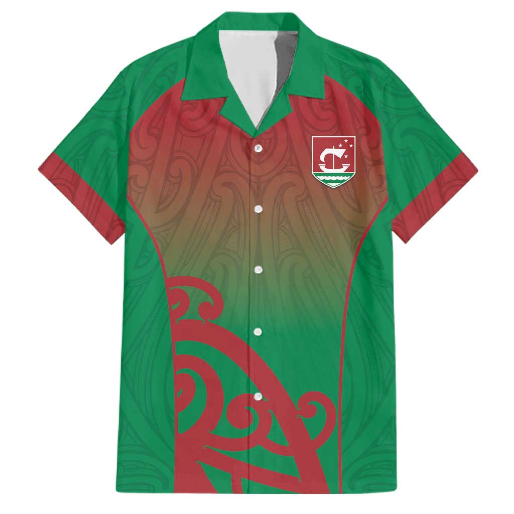 Custom Onehunga High School Family Matching Off The Shoulder Long Sleeve Dress and Hawaiian Shirt Maori Koru Pattern LT05 Dad's Shirt - Short Sleeve Green - Polynesian Pride