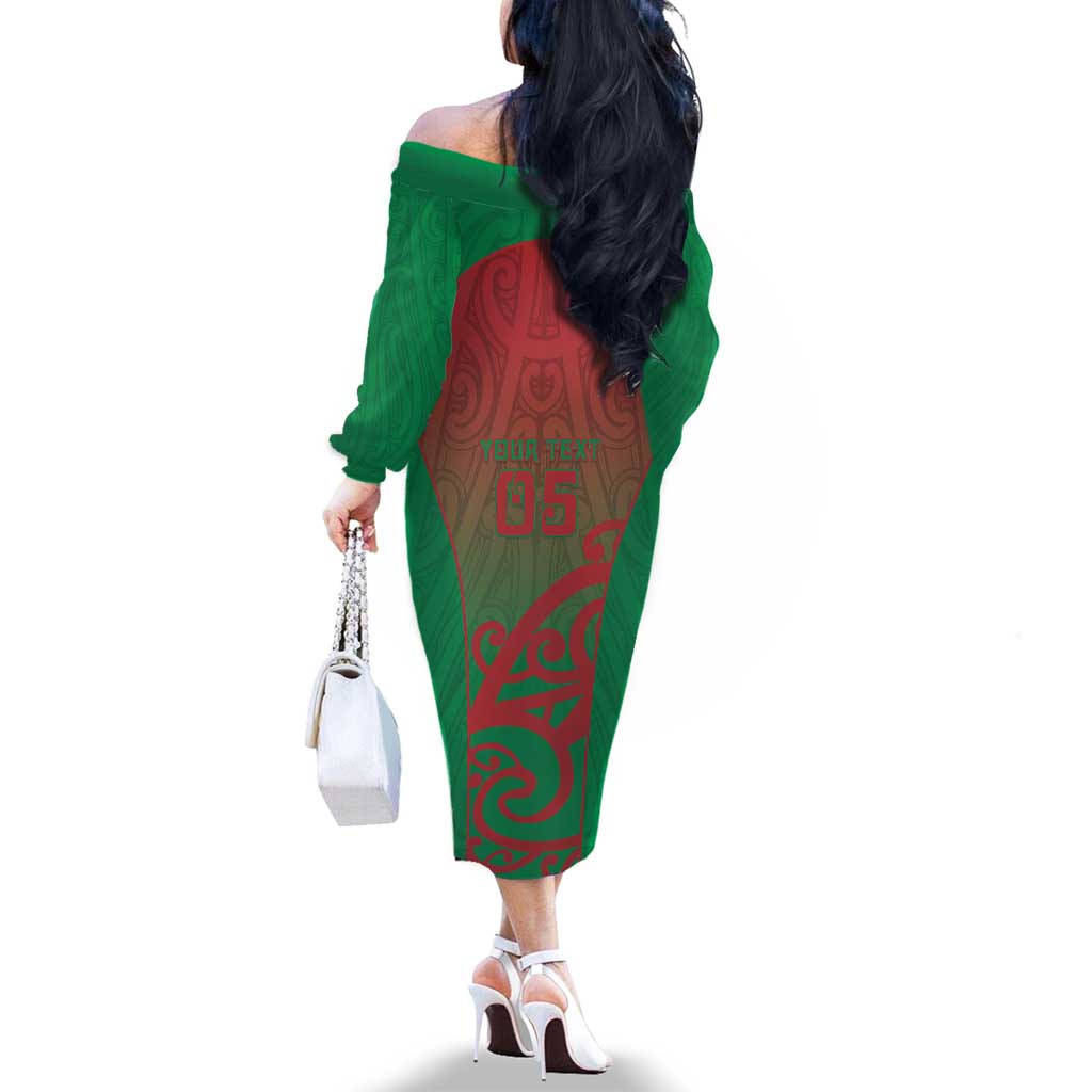 Custom Onehunga High School Family Matching Off The Shoulder Long Sleeve Dress and Hawaiian Shirt Maori Koru Pattern LT05 - Polynesian Pride