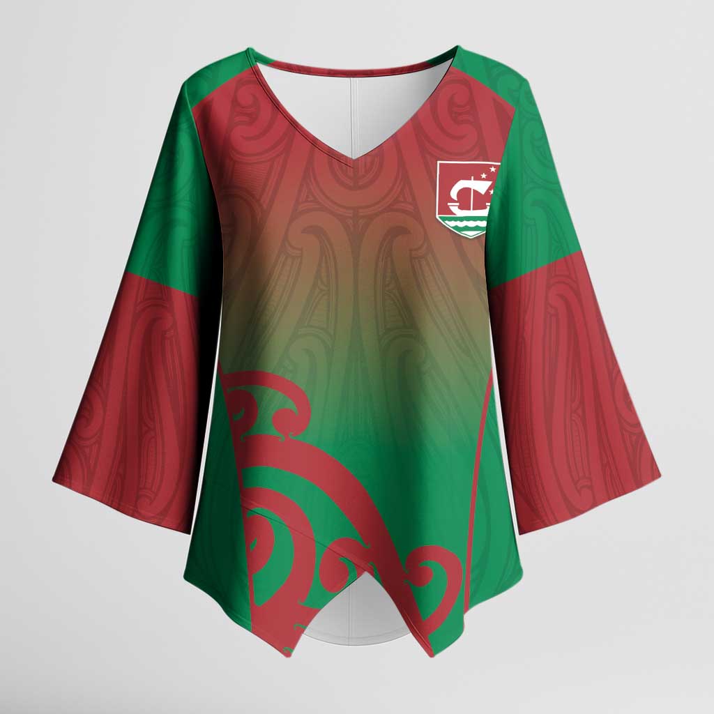 Custom Onehunga High School Kimono Sleeve Blouse Maori Koru Pattern LT05 Female Green - Polynesian Pride