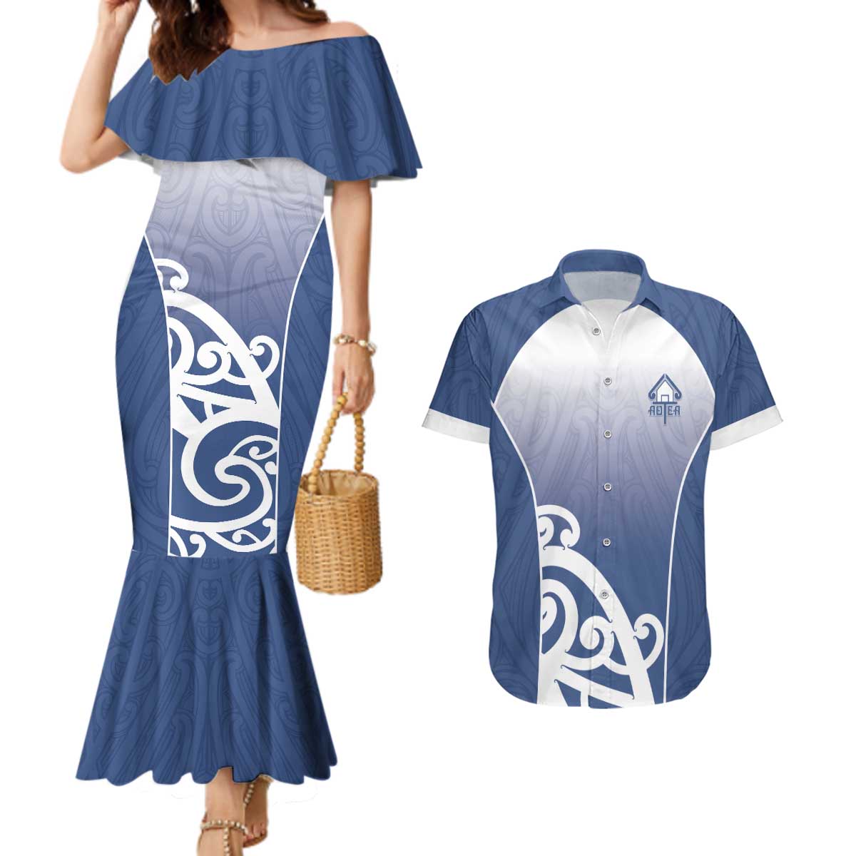 Custom New Zealand Aotea College Couples Matching Mermaid Dress and Hawaiian Shirt Maori Koru Pattern LT05 Blue - Polynesian Pride