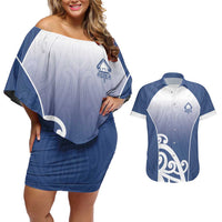 Custom New Zealand Aotea College Couples Matching Off Shoulder Short Dress and Hawaiian Shirt Maori Koru Pattern LT05 Blue - Polynesian Pride
