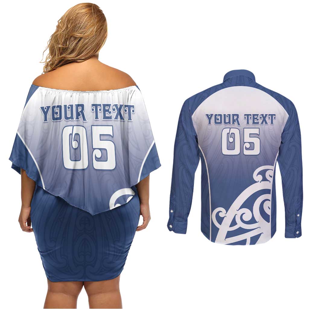 Custom New Zealand Aotea College Couples Matching Off Shoulder Short Dress and Long Sleeve Button Shirt Maori Koru Pattern LT05 - Polynesian Pride