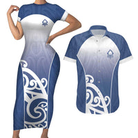 Custom New Zealand Aotea College Couples Matching Short Sleeve Bodycon Dress and Hawaiian Shirt Maori Koru Pattern LT05 Blue - Polynesian Pride