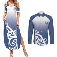 Custom New Zealand Aotea College Couples Matching Summer Maxi Dress and Long Sleeve Button Shirt Maori Koru Pattern