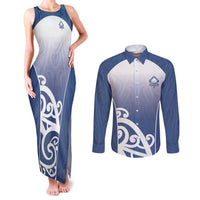 Custom New Zealand Aotea College Couples Matching Tank Maxi Dress and Long Sleeve Button Shirt Maori Koru Pattern LT05 Blue - Polynesian Pride